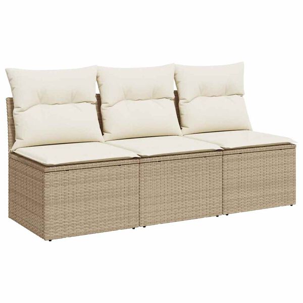 vidaXL Garden Sofa Beige PE Rattan 3-seater Modular Garden Sofa