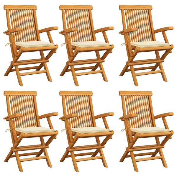 vidaXL Garden Chair Set of 6 Teak wood with cream cushions