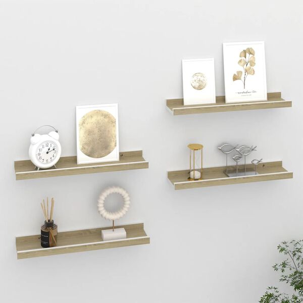 vidaXL Wall Shelf Set of 4 White MDF 15.7x3.5x1.2 in Wall mounting