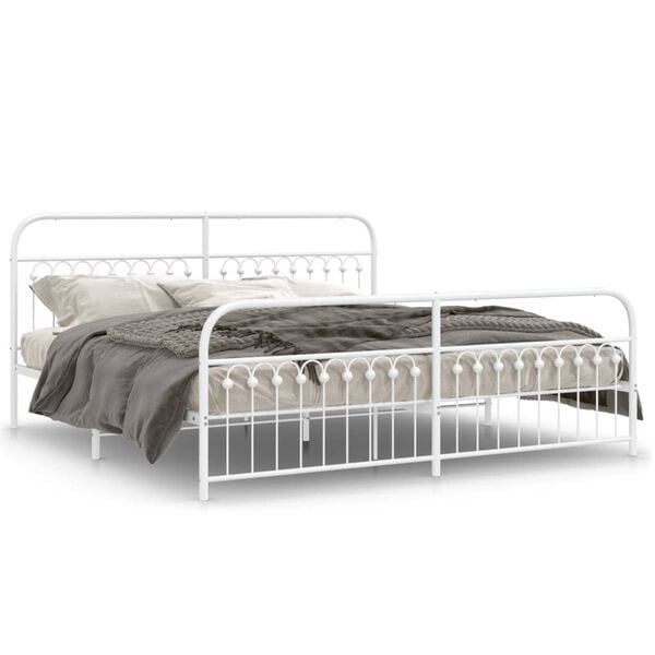vidaXL Bed Frame White Steel 76 x 80 in Bed Frame Rectangular