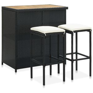 vidaXL Bar Set Black PE rattan Standard Bar Set Rectangular