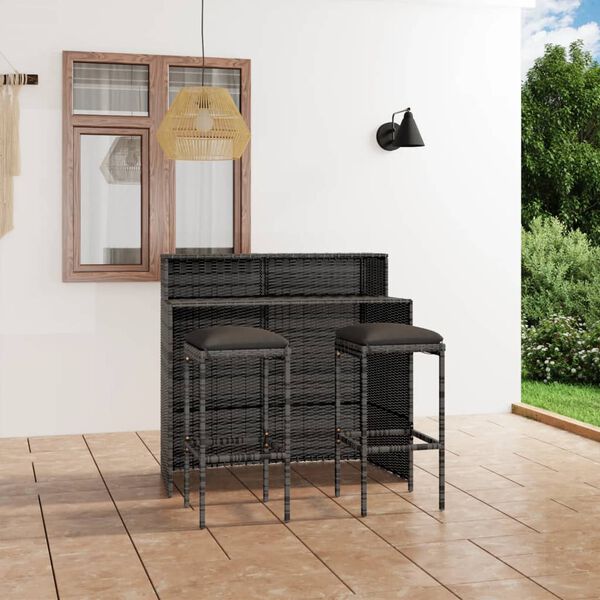 vidaXL Garden Bar Set Gray PE rattan, powder-coated steel, fabric Compact