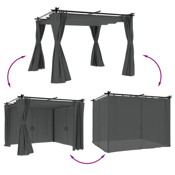 vidaXL Gazebo with Curtains Anthracite 9.8'x9.8' Steel