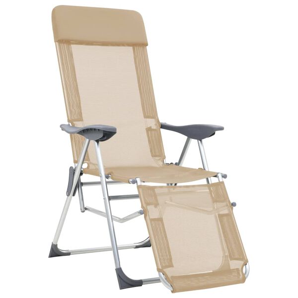 vidaXL Folding Camping Chairs 2 pcs with Footrest Cream Aluminum