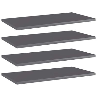 vidaXL Bookshelf Boards 4 pcs High Gloss Gray 23.6"x11.8"x0.6" Engineered Wood