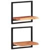 vidaXL Wall Shelf Set of 2 Brown, Black Solid Acacia wood, Steel Medium