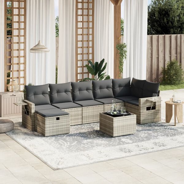 vidaXL Garden Sofa Set Light Grey Poly Rattan and Tempered Glass