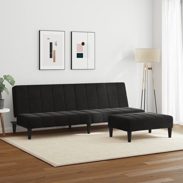 vidaXL 2-Seater Sofa Bed with Footstool Black Velvet