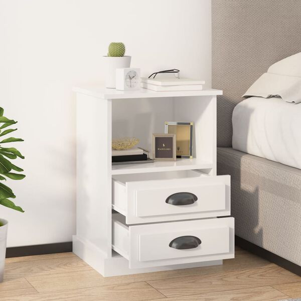 vidaXL Bedside Cabinet High gloss white Engineered wood Compact