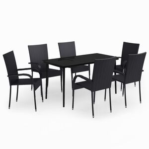 vidaXL Garden Dining Set Black PE rattan, powder-coated steel, glass