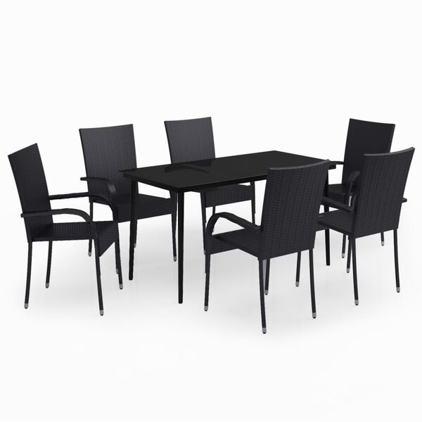 vidaXL Garden Dining Set Black PE rattan, powder-coated steel, glass