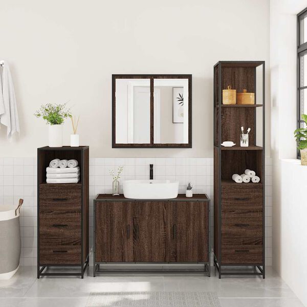vidaXL Bathroom Furniture Set Brown oak Engineered wood, Metal Standard