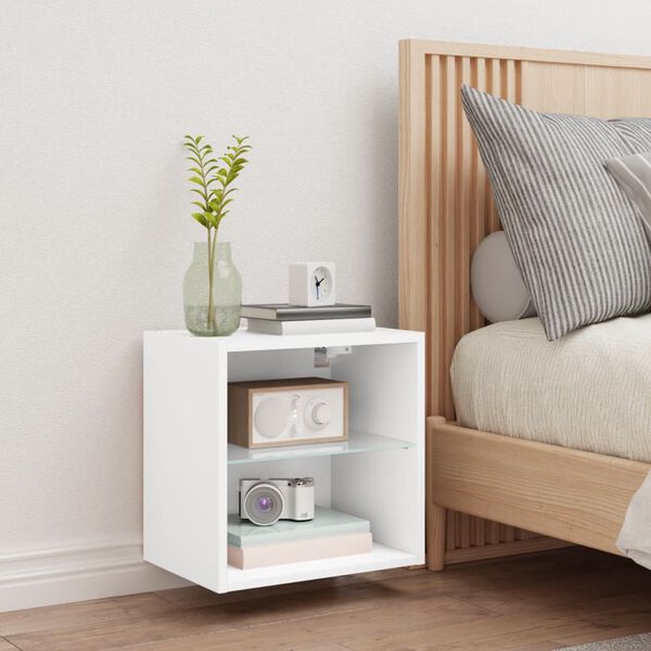 vidaXL Bedside Cabinet White Engineered wood, glass Medium