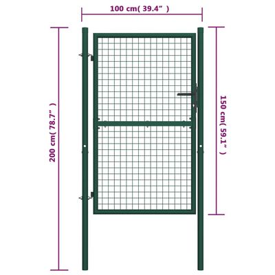 vidaXL Fence Gate Steel 39.4"x59.1" Green