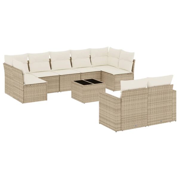 vidaXL Garden Sofa Set Beige PE rattan, powder-coated steel, tempered glass
