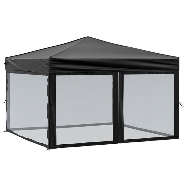 vidaXL Folding Party Tent with Sidewalls Black 9.8'x9.8'