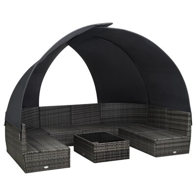 vidaXL 9 Piece Patio Lounge Set with Canopy Poly Rattan Anthracite