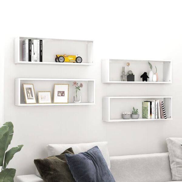 vidaXL Wall Shelf Set of 4 White Engineered wood 31.5 x 5.9 x 10.4 in