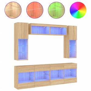 vidaXL 6 Piece TV Wall Stand Set with LED Lights Sonoma Oak