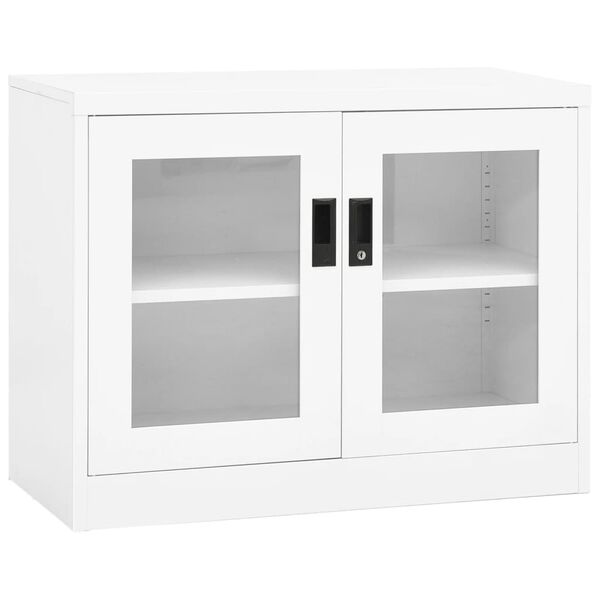 vidaXL Office Cabinet White Steel, tempered glass Medium Office Cabinet