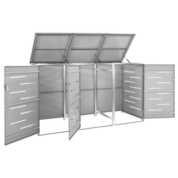 vidaXL Triple Wheelie Bin Shed 81.5"x30.5"x44.3" Stainless Steel