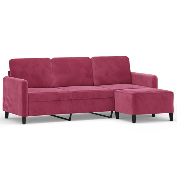 vidaXL 3-Seater Sofa with Footstool Wine Red 70.9" Velvet