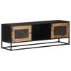 vidaXL TV Cabinet Natural Wood and Black Rough Mango Wood, Iron, MDF