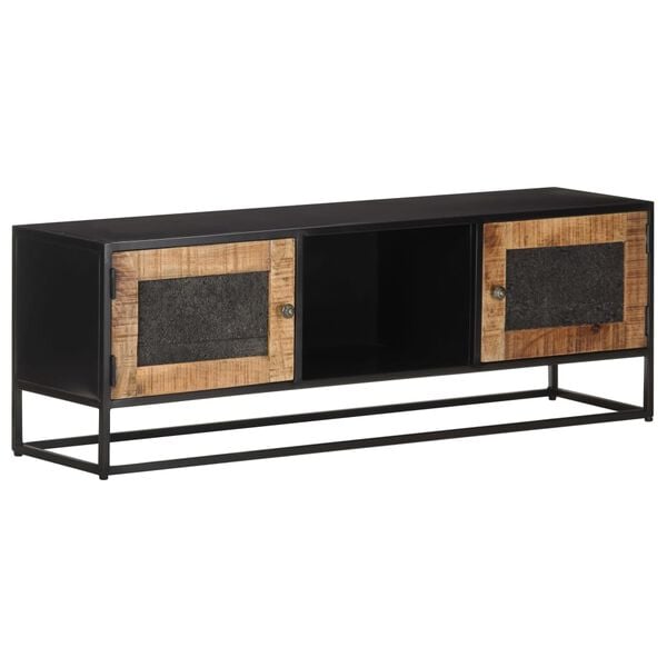vidaXL TV Cabinet Natural Wood and Black Rough Mango Wood, Iron, MDF