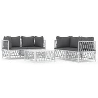 vidaXL 5 Piece Patio Lounge Set with Cushions White Steel