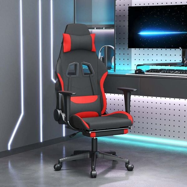 vidaXL Gaming Chair Black and Red Polyester, Metal, Plywood, Plastic, Foam