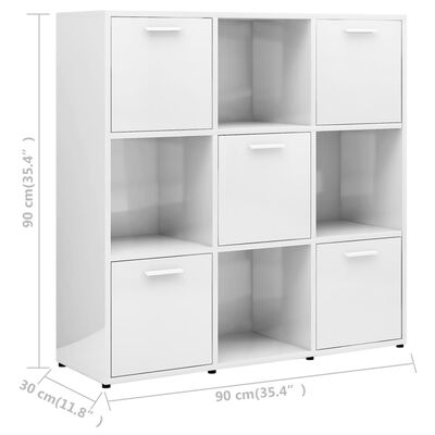vidaXL Book Cabinet High Gloss White 35.4"x11.8"x35.4" Chipboard
