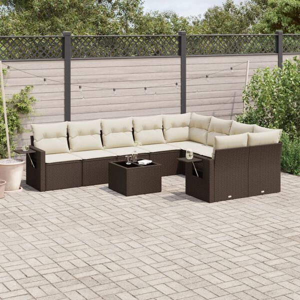 vidaXL Garden Sofa Set Brown, Cream white PE rattan Large Foldable