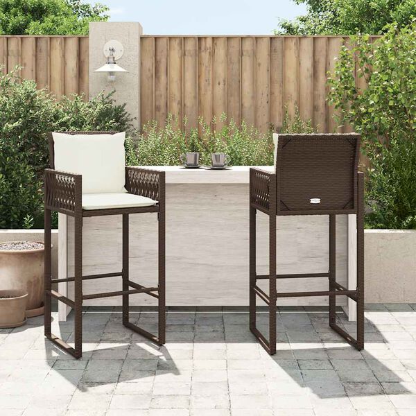 vidaXL Patio Bar Stool Brown PE rattan, Powder-coated steel Standard