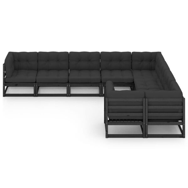 vidaXL Garden Lounge Set Black Solid pinewood Medium Modular