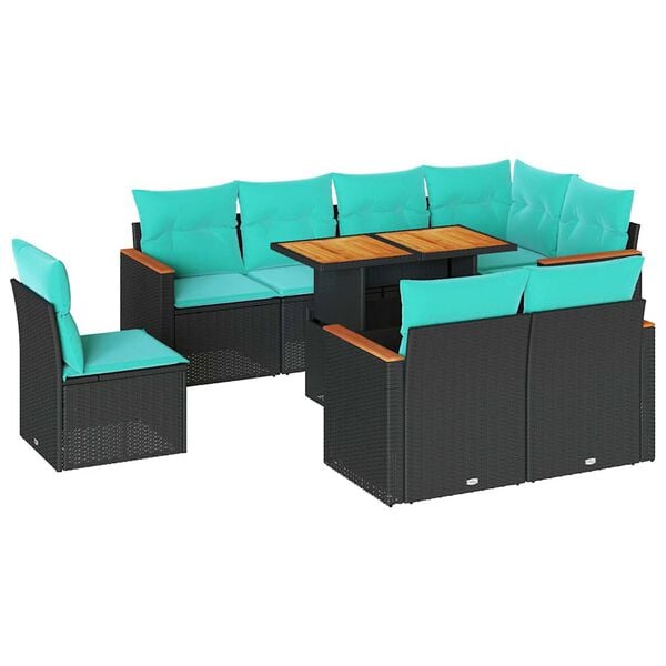 vidaXL 9 Piece Patio Sofa Set with Cushions Black Poly Rattan