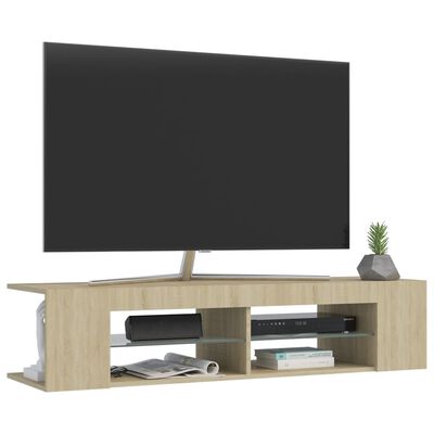 vidaXL TV Cabinet with LED Lights Sonoma Oak 53.1"x15.4"x11.8"
