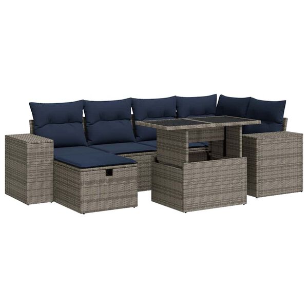 vidaXL 7 Piece Patio Sofa Set with Cushions Brown Poly Rattan Acacia