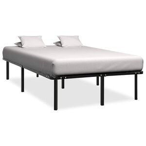 vidaXL Bed Frame Black Metal, poplar wood Full Heavy Weight Endurance