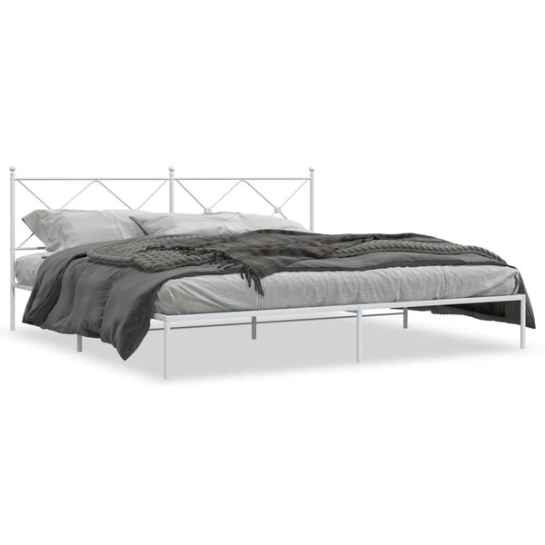vidaXL Bed Frame White Powder-Coated Steel 79 x 79 in Bed Frame