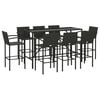 vidaXL Garden Bar Set Black Poly Rattan, Powder-Coated Steel, Tempered Glass