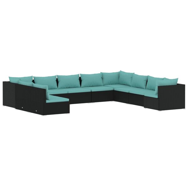 vidaXL Garden Lounge Set Black PE rattan, powder-coated steel, plastic