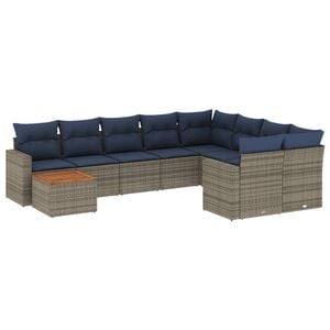 vidaXL 10 Piece Patio Sofa Set with Cushions Gray Poly Rattan