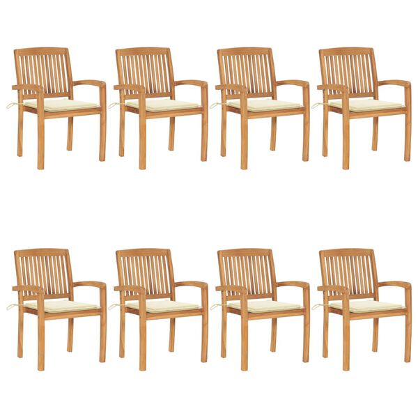 vidaXL Garden Chair Set of 8 Teak wood and cream