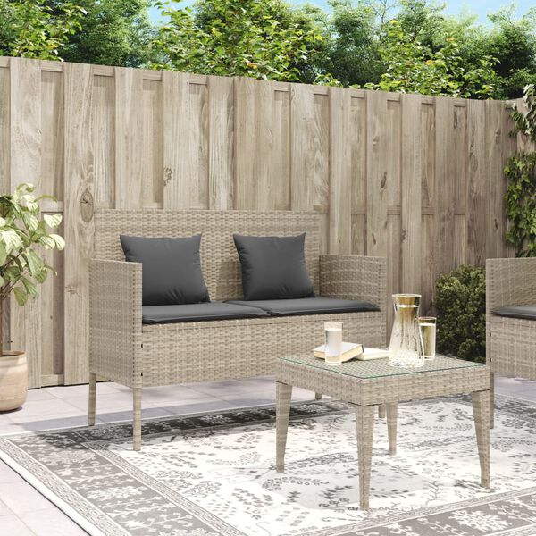 vidaXL Garden Bench Light Grey PE rattan, Powder-coated steel Medium