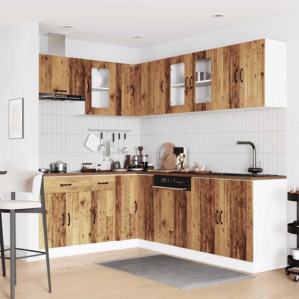 vidaXL Kitchen Cabinet Set Old wood Engineered wood, glass Large