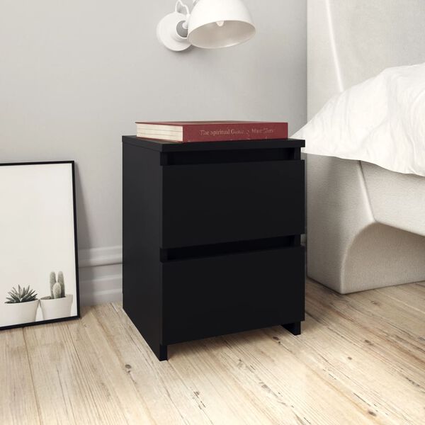vidaXL Bedside Cabinet Set of 2 Black Engineered wood 11.8x11.8x15.7 in