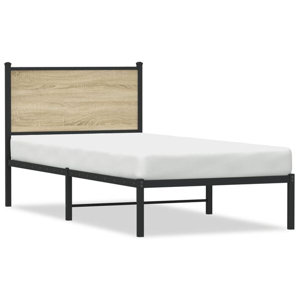vidaXL Bed Frame Sonoma Oak Steel Twin Bed Frame Rectangular Modern