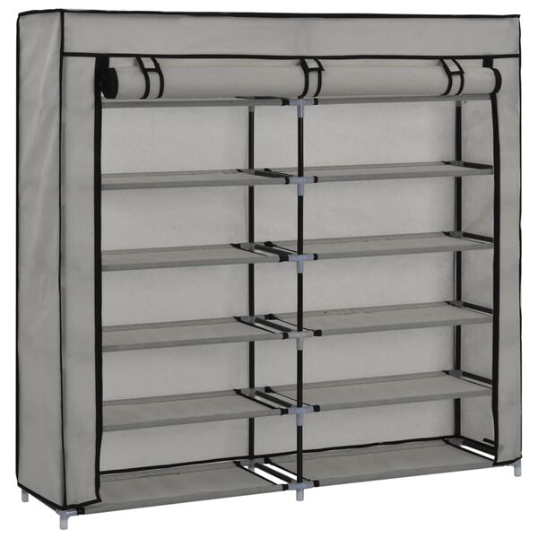vidaXL Shoe Cabinet Grey Iron and Non-woven Fabric Medium Shoe Cabinet