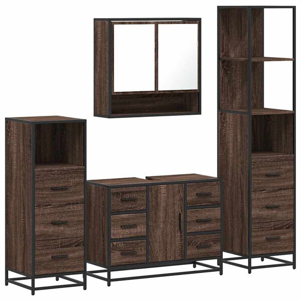 vidaXL Bathroom Furniture Set Brown Oak Engineered wood, Metal
