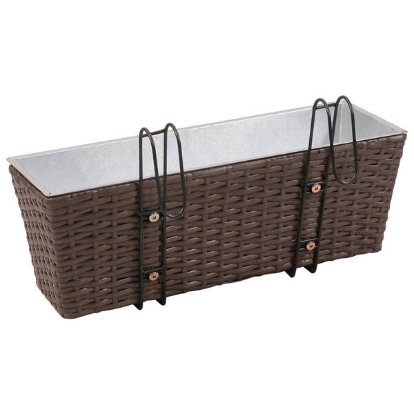 vidaXL Garden Planter Set of 2 Brown Rattan, Zinc, Steel wire 19.7 in